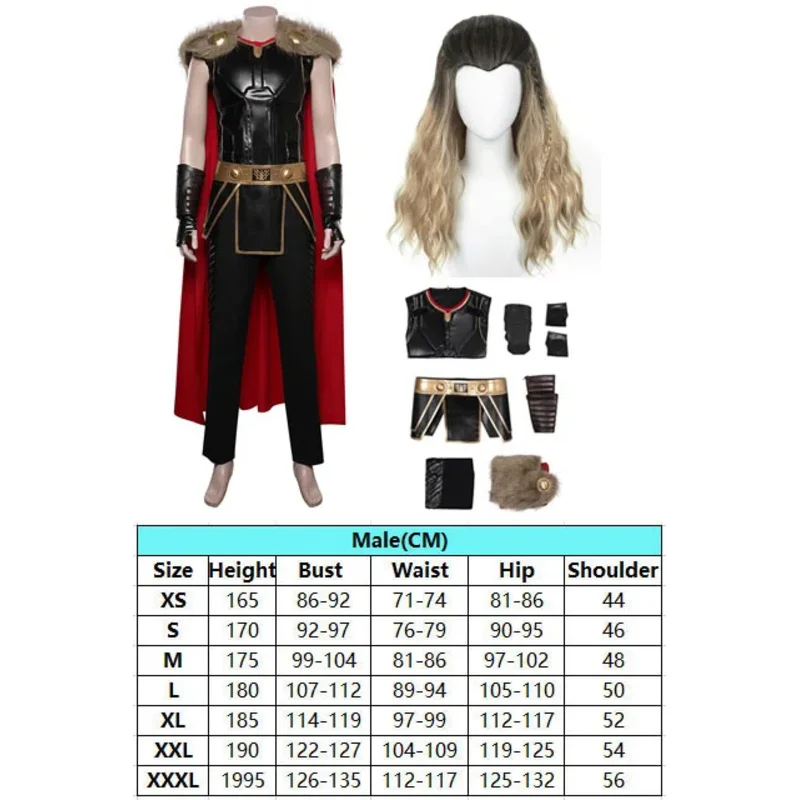 Sky 02 Film Liefde En Donder 4 Thor Cosplay Fantasie Pruik Mantel Set Mannen Kostuum Voor Mannelijke Superheld Pak Rollenspel Halloween Pa88Li