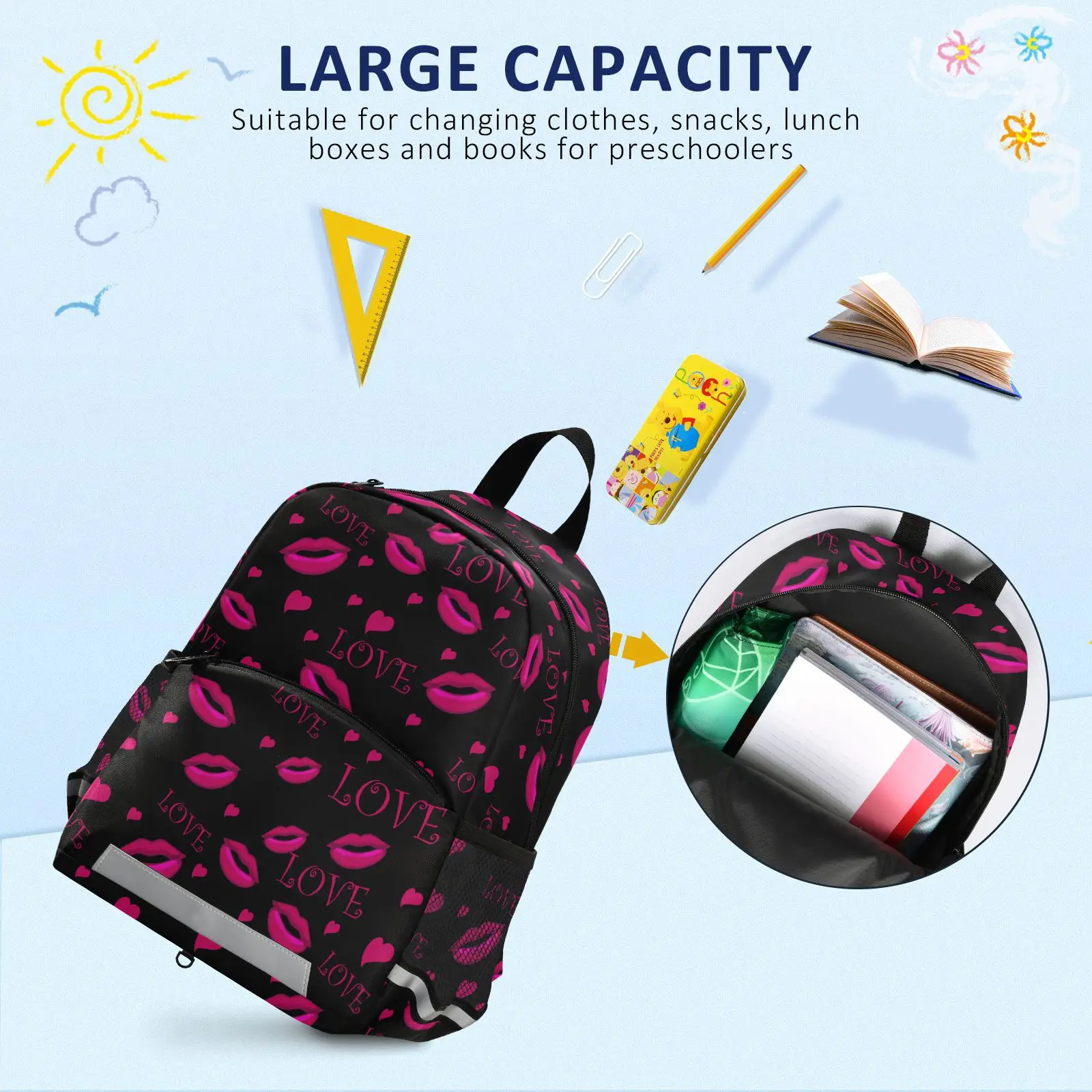 New Children School Bags Comfortable Kids Toddler Backpack Lip Print Kindergarten Preschool Bag 3-8 Years Old Schoolbag For Girl