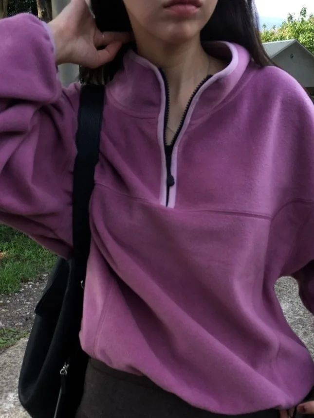 Solto oversized Fce pulôver com capuz feminino cor ocular nova chegada outono inverno Dstring f zíper gola suor...