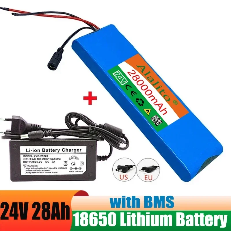 

24V 28000mAh 6S2P 18650 Lithium Battery Pack 25.2V 28000mAh With BMS For Electric Bicycle Moped + 2A Batteries Charger