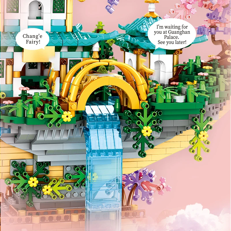 Creative Moon Legend Palace ชุดบล็อกอาคารน้ําตกบ่อปราสาทบ้านต้นไม้ DIY บล็อกอิฐของเล่นสําหรับเด็กผู้ใหญ่ของขวัญ