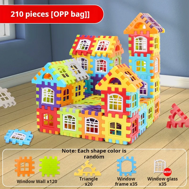 Décennie s de construction colorés en plastique pour enfants, jouets de puzzle, assemblage de maison, insertion, filles, garçons, cadeau d'anniversaire, 3 à 6 ans, 210 pièces