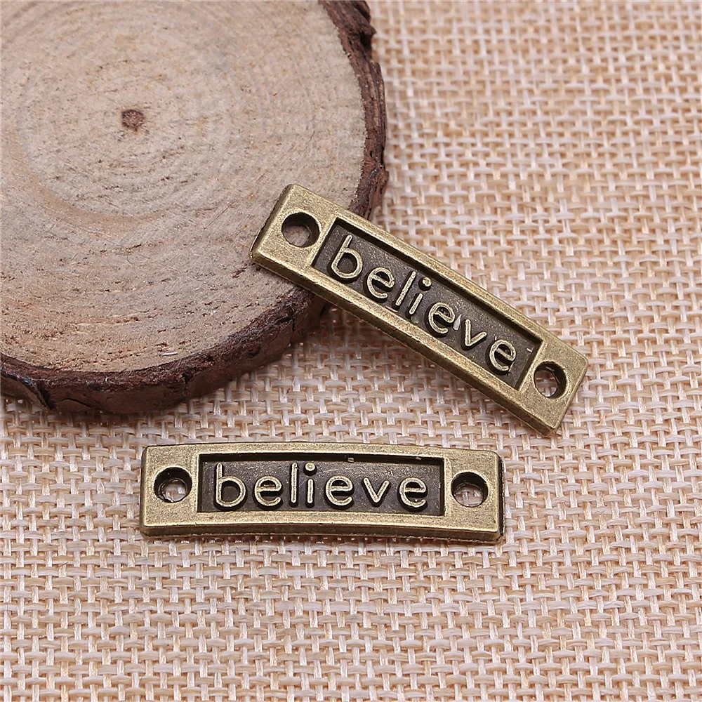 WYSIWYG 5pcs 35x10mm Charms Connector Antique Bronze Color Believe DIY Jewelry Making Accessories