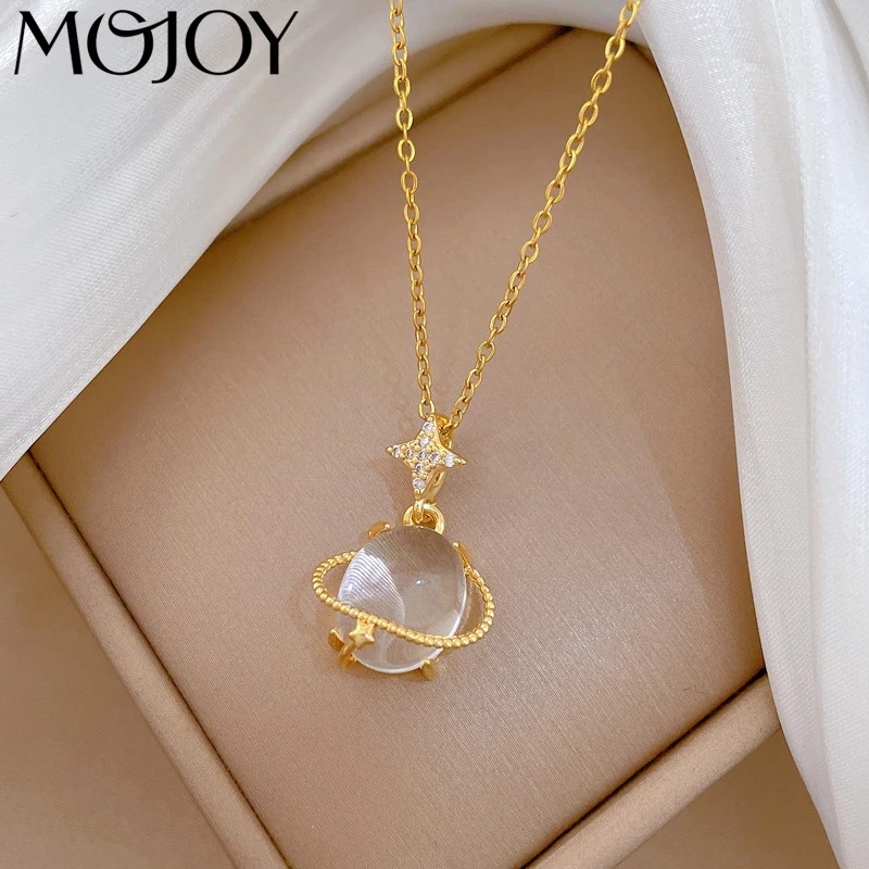 

MOJOY 316L Stainless Steel Transparent Crystal Inlay Star Milky Way Pendant Necklace For Women Creative Design Jewelry Gift