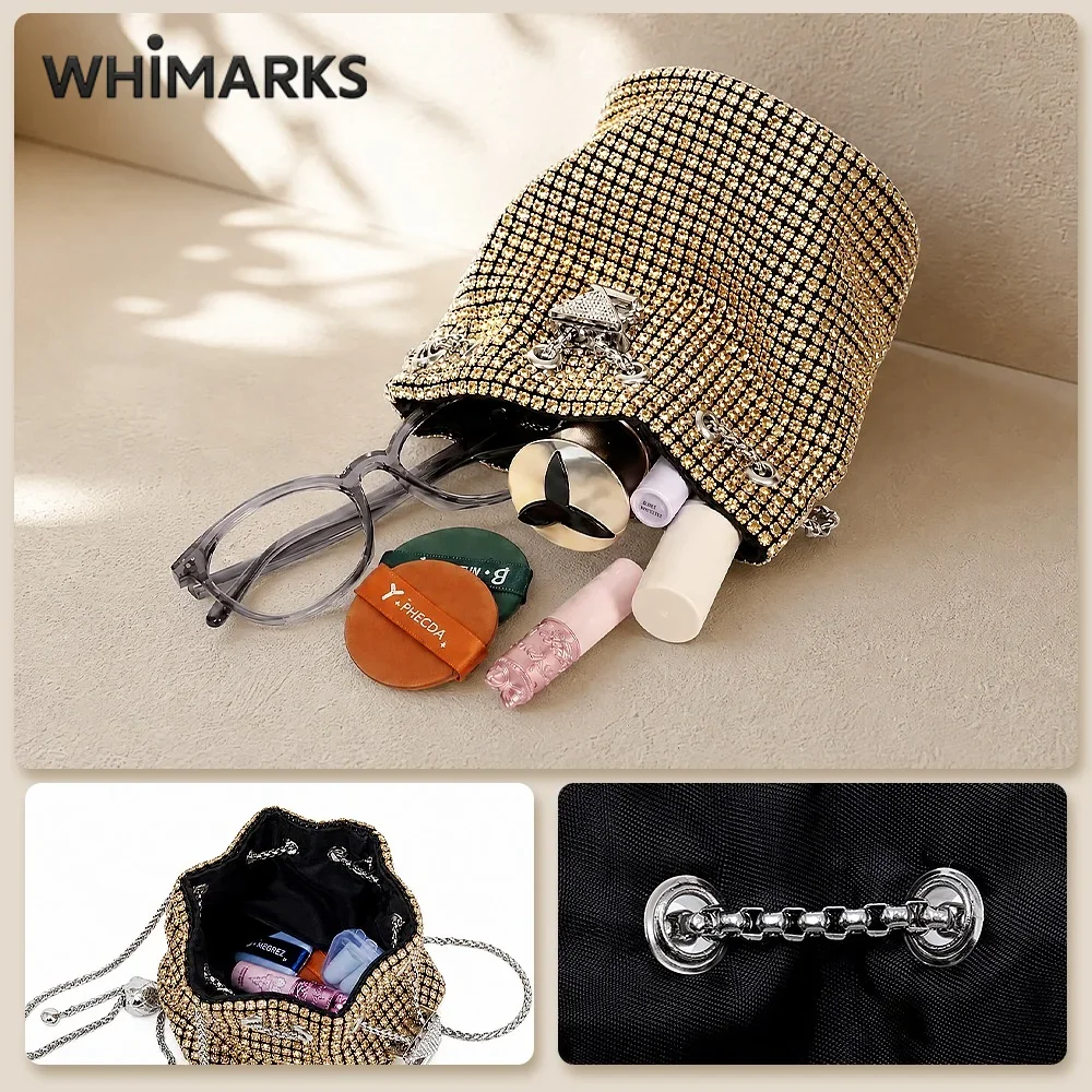 WHIMARKS Diamond Bucket Bag Women's Shoulder Crossbody Bag Diamond Clutch Purse Luxury Bag Designers Purses Evening Handbags