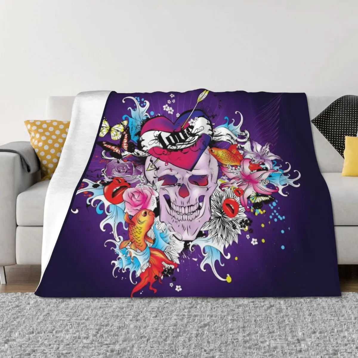 

Skulls Throw Blanket bed plaid Shaggy Nap Large Blankets