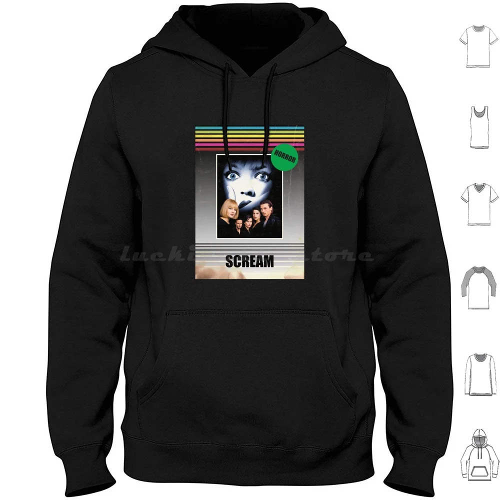 Scream 1996 Vhs estilo película de terror cartel Sudadera con capucha de algodón de manga larga Ghostface Scream Horror Slasher Halloween aterrador