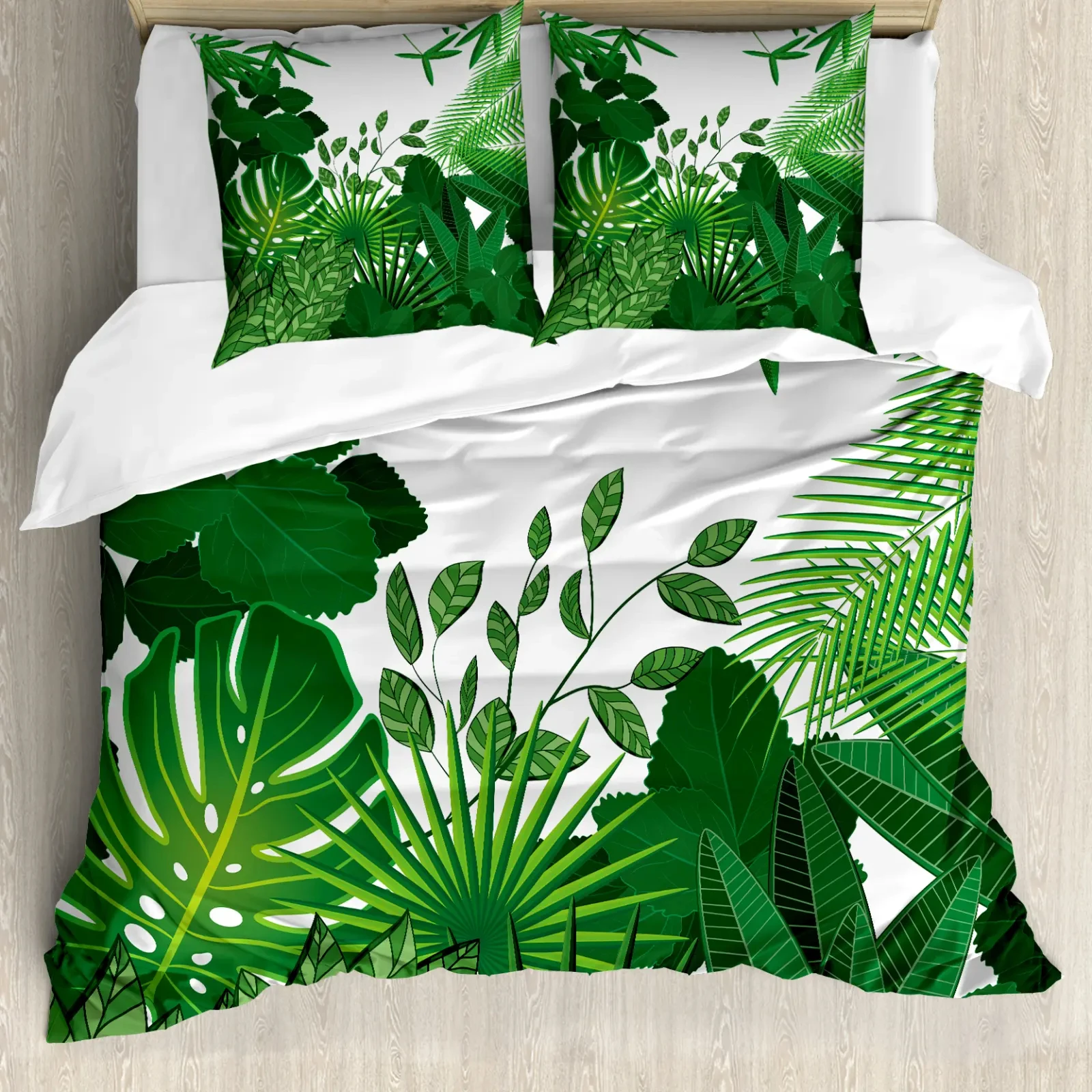 Green Palm Leaves Duvet Cover Twin Queen Size Hawaii Tropical Botanical Plant Leaf Bedding Set Summer Rainforest Comforter Cover