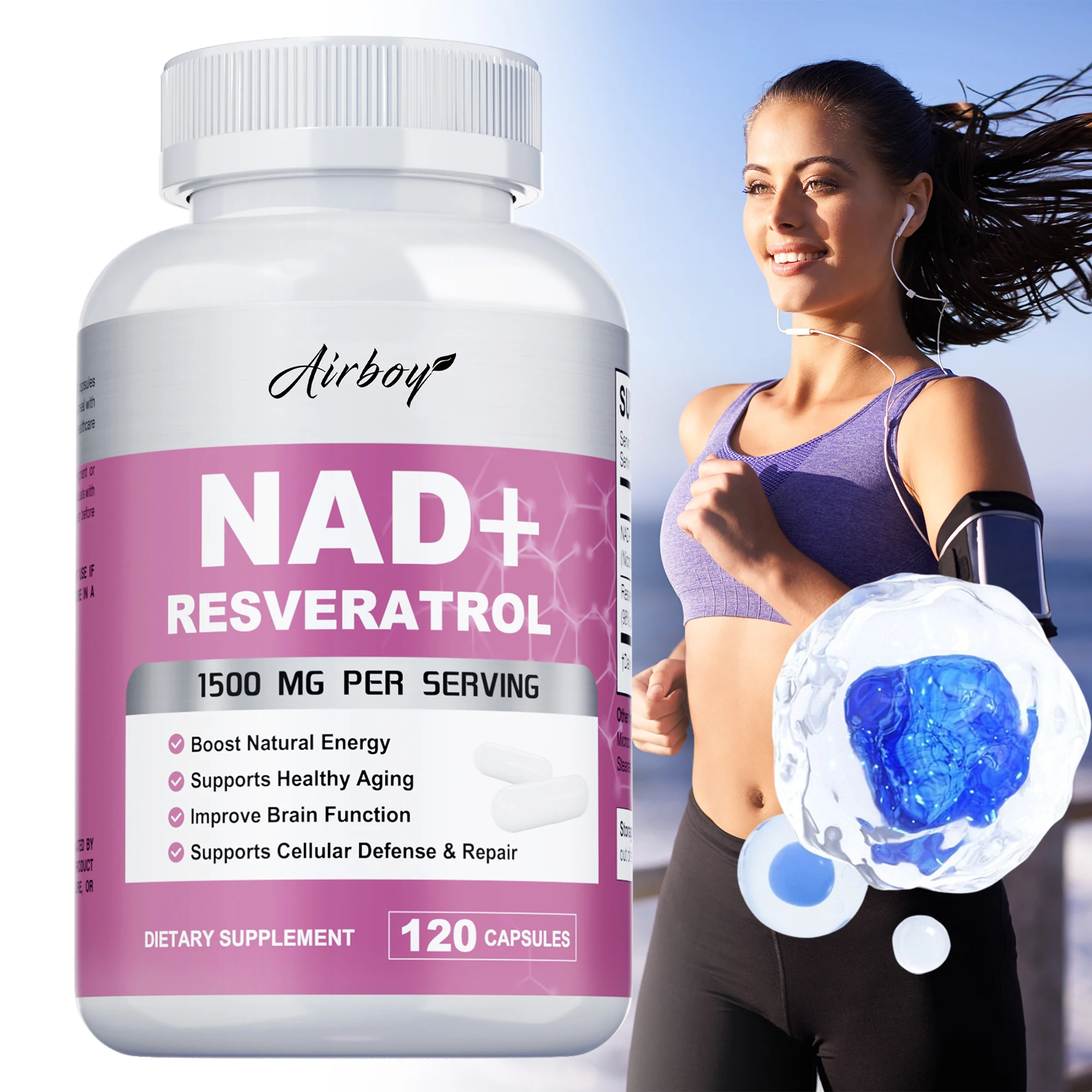

NAD+ Resveratrol Supplements - Natural Energy, Anti-aging and Cellular Health, Strengthens The Immune System - 120 Capsules ﻿