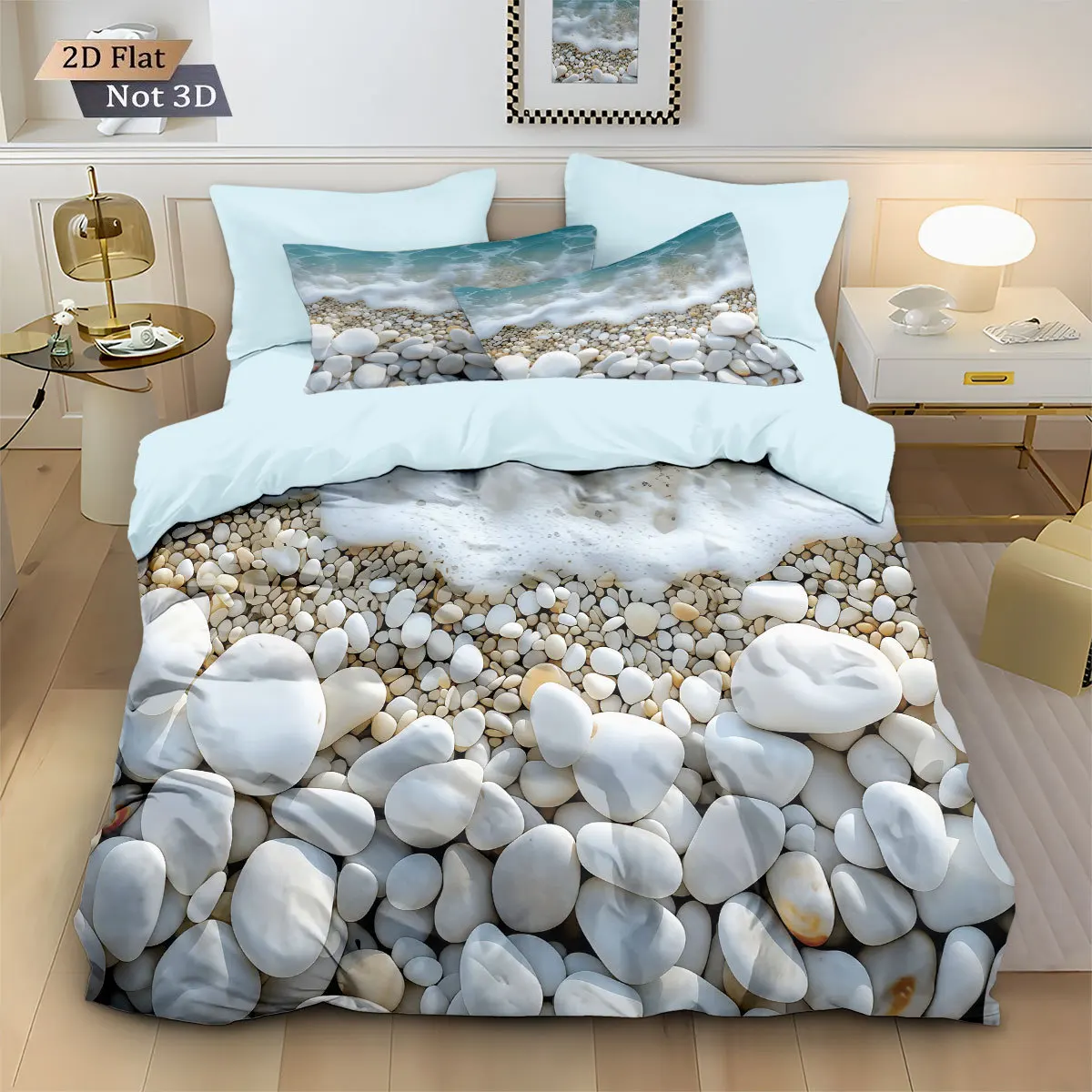 Starfish Shells Beach Ocean Digital Printed Duvet Cover Set with Pillowcases Flannel Bedding Collection, Soft Cozy Breathable