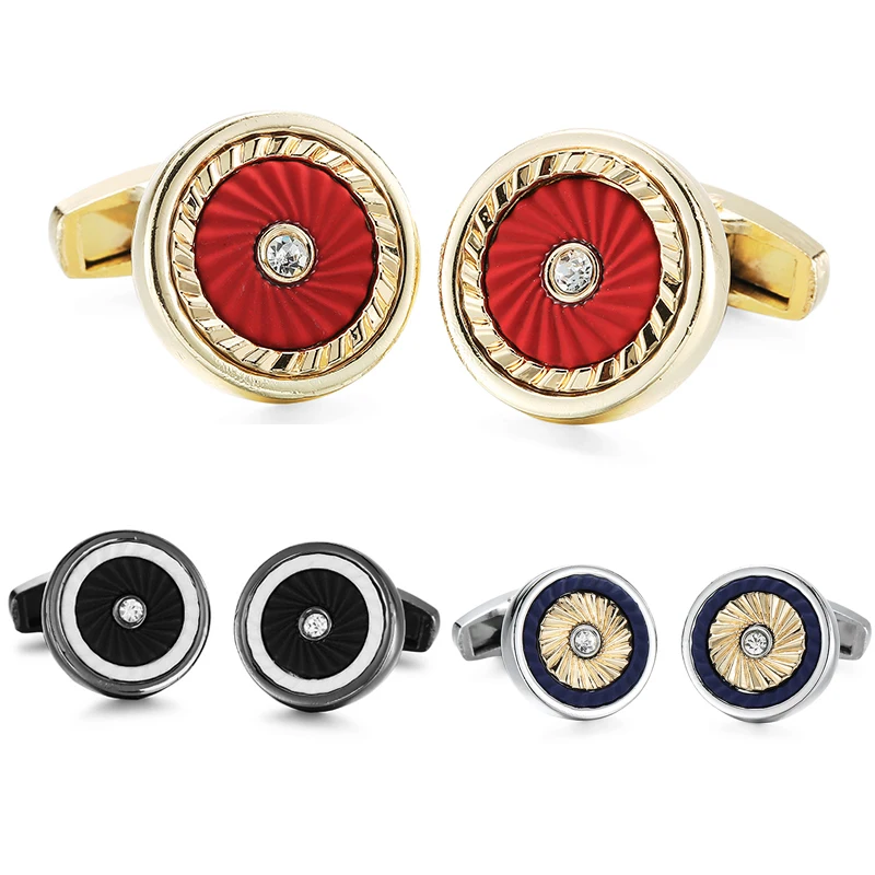 

Classic men's French shirt cufflinks high quality metal 3 colors Round spiral crystal business suit accessories jewelry gifts
