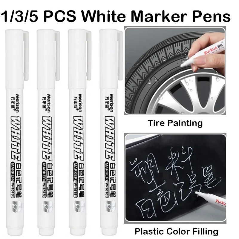 1/3/5 Pcs For Metal White Marker Pen Oily Waterproof Plastic Gel Pen Writing Drawing Graffiti Pen Stationery School Supplies