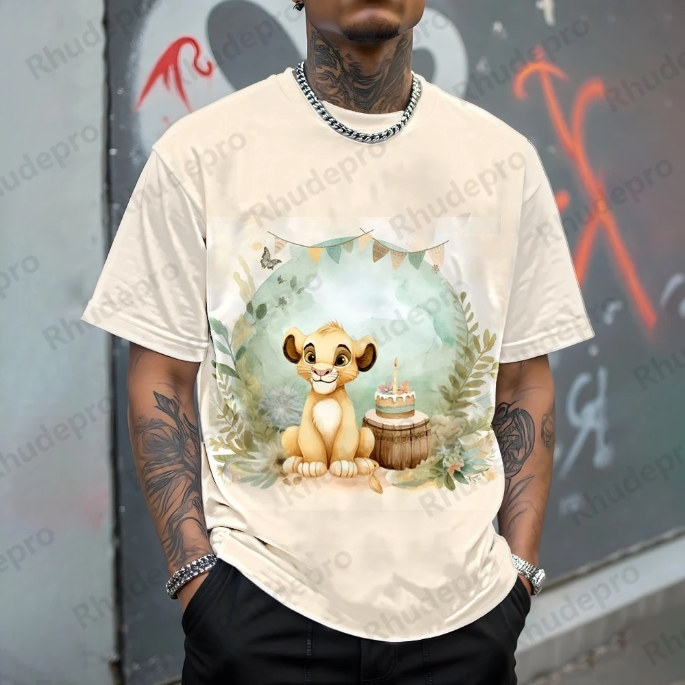 

Disney The Lion King Summer Men Simba T-shirt Cartoon O-Neck Tops Male Fashion Short Sleeve Clothing Casual Stylish Streetwear