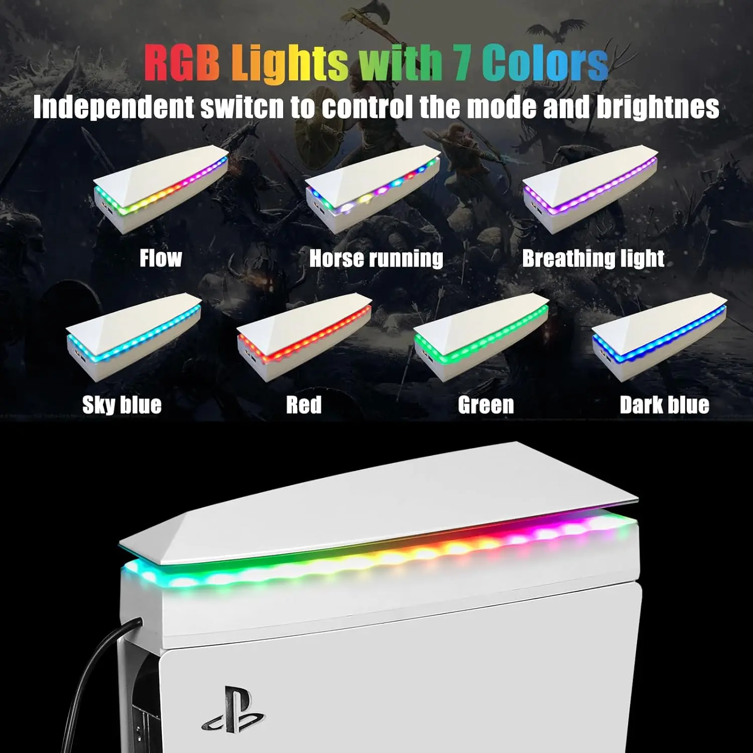 Console Cooling Fan W Colorful LED Light for PS5 Console Disc Edition & Digital Edition Silent Absorb Fan Cooler W 2 USB Port