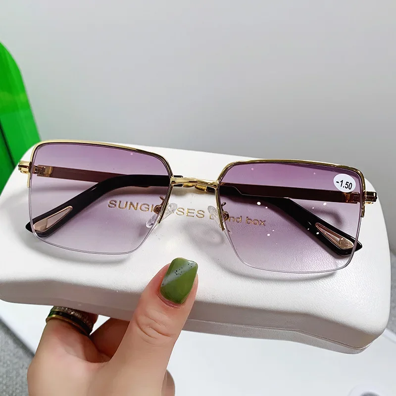 Fashion Men Women\'s Myopia Glasses Business Half Frame Anti Blue Light Near Sight Eyeglasses with Diopter 0 TO -4.0 Eyewear