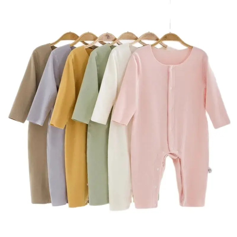 

Single Breasted Round Neck Girls Colorful Rompers Toddler Solid Candy Color Cotton Newborn Baby Thin Jumpsuit Clothing