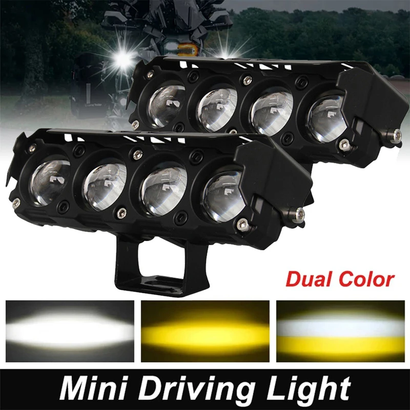 Motorcycle  Headlight 4 Lens Auxiliary Spotlight 3750 25W LED Fog Light White Yellow High Low Beam Driving Lamp Moto Accessories