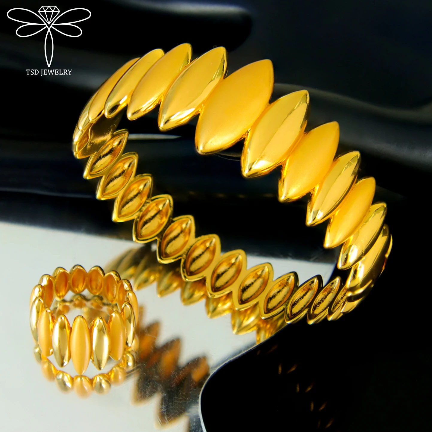 

Saudi Arabia Vintage Jewelry Set 21k Gold Plated Italian Hip Hop Geometric Open Bangles Ring Ethiopia Wedding Jewelrys