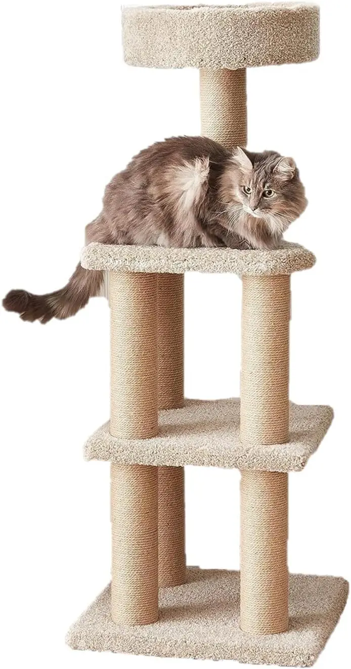 

Многоуровневый игровой комплекс-когтеточка Basics Cat Tree Tower для домашних кошек и котят с платформами и столбиками для царапания.