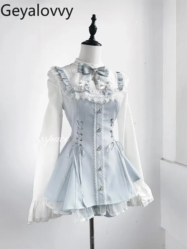 

Gothic Mass Production Lace Long Sleeve Dress and Shorts Suit Lolita Style Spring Autumn Women's 2 Piece Sets Sweet Casual Set