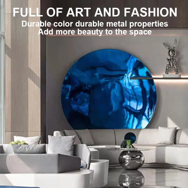 Stainless steel concave mirror wall decoration hotel model room TV background wall living room dining room porch wall decoration