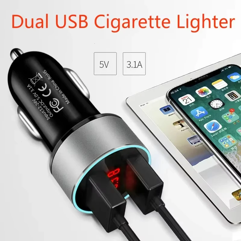 Car 3A 15W Dual USB Car Charger Adapter Car Cigarette Lighter LED Voltmeter For All Type Mobile Phone Charger Smart Dual USB