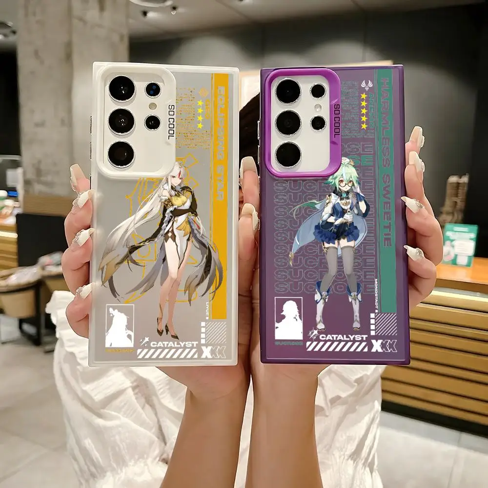 Genshin Impact ruolo carino Cassa Del Telefono Per Samsung Galaxy S25 Edge S24 S23 S22 S21 S20 Ultra Fonda Silicone Argento copertura