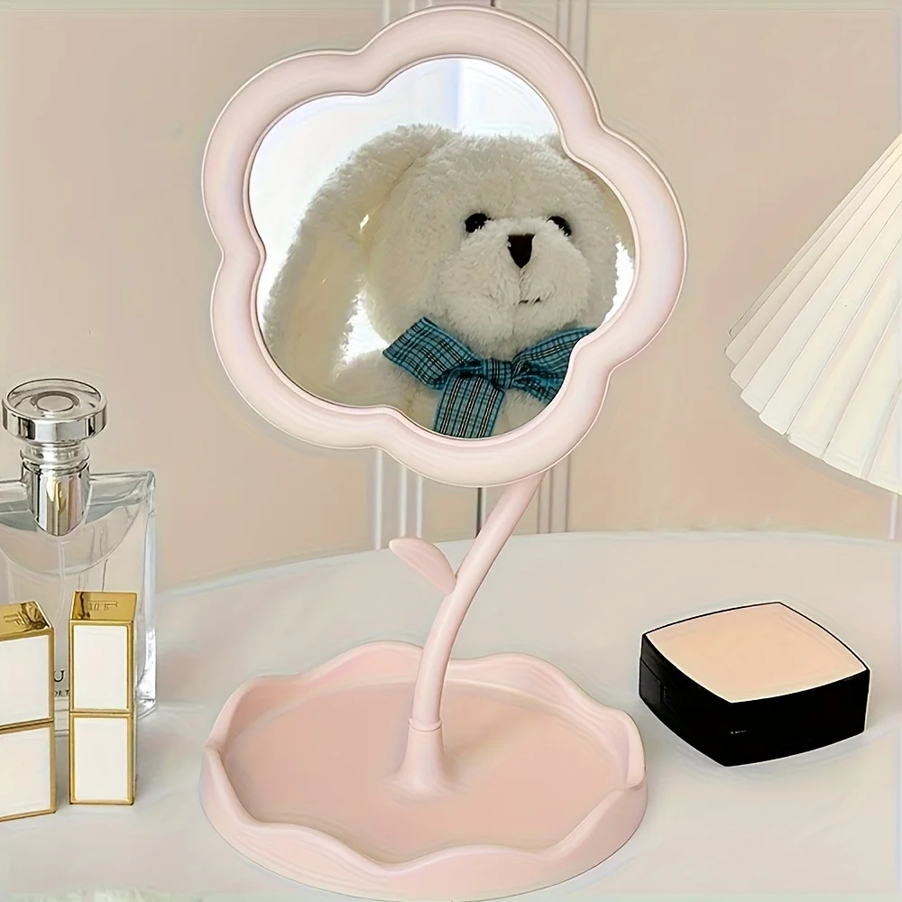 LiHangStar 花柄バニティミラー - スタンド付き調節可能な化粧鏡、ドレッサーとデスク用のエレガントな花の形