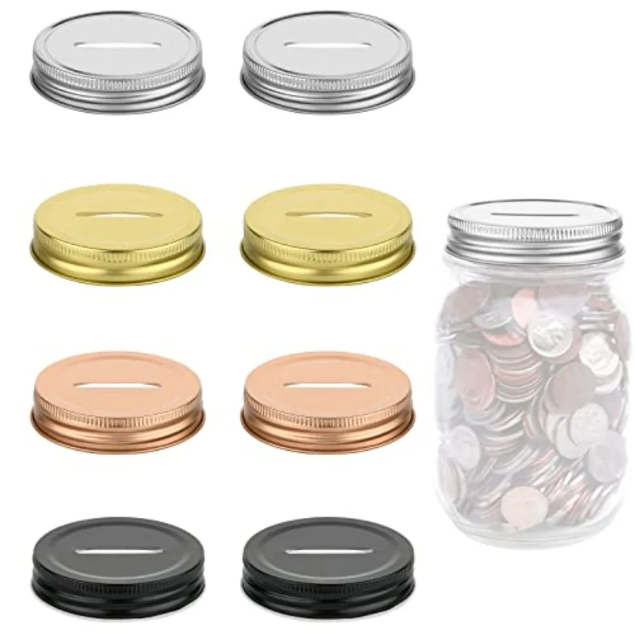 

Cosmos 8 Pcs Coin Slot Bank Lids for Regular Mouth Mason Jars Coin Banks Metal Coin Slot Lid Money Saving Jars Lid Compatiable