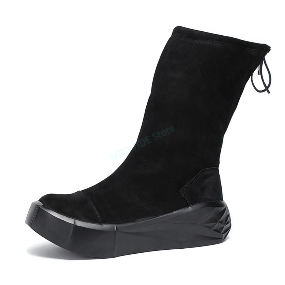 

Brand Men Shoes Casual Genuine Leather Suede Zip High Top Mid-Calf Ankle Shoes Gothic Vintage Luxury Designers Black Boots