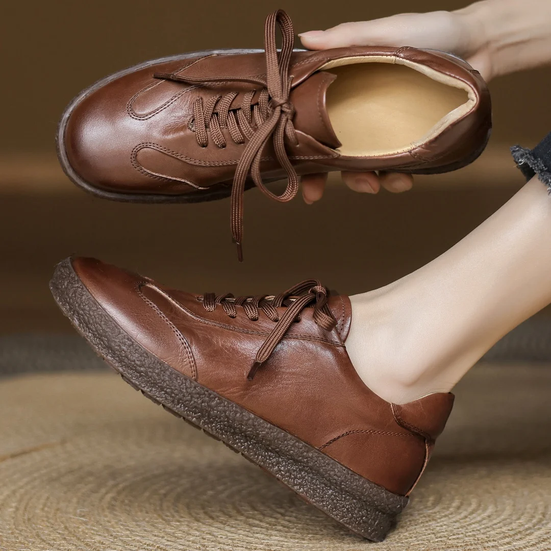 

Women's cow leather thick sole platform flats lace-up sneakers high quality soft comfortable casual female espadrilles shoes hot
