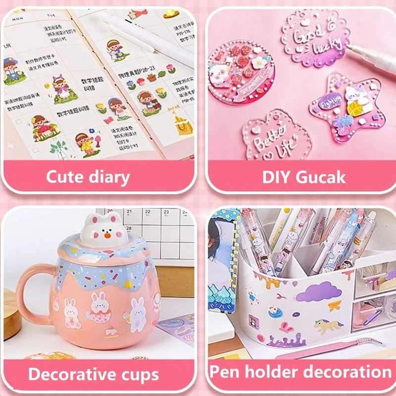 20/60/100PCS Stickers Scrapbooking Korean Deco Stickers Rod Drop Planner Small Scrapbook Stickers Journaling TTZ06
