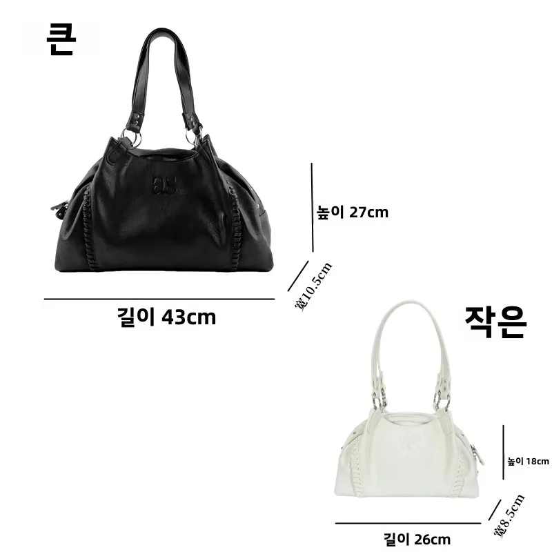 Ason Hobo Bag Blogger Same Sle South korea 24fw Leather Surface Mini Motorcycle Shoulder Underarm Bag Large Capaci Handbag