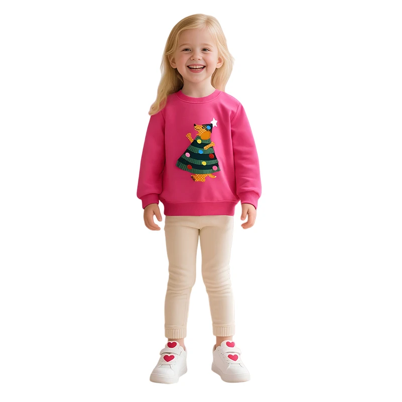 

Christmas Trees Applique Long Sleeve Hooded Sweatshirts for Boys Girls Toddler Children's Clothing 2-7T Size Baby Costume Shirts