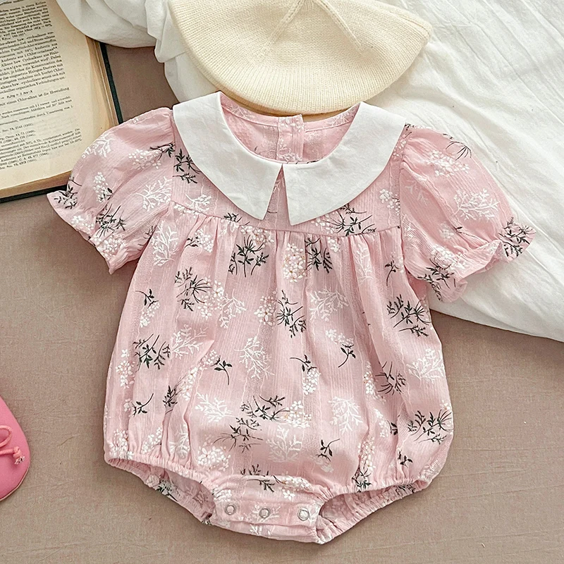 

2024 New Summer 0-24M Baby Girl Clothing Toddler Baby Girls Jumpsuit Short Sleeved Cotton Print Infant Baby Girls Bodysuits