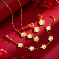 24k Real Gold Light Super Flash Plum Blossom Fashionable Women's Laser Plum Blossom Bracelet Necklace Stud Earring Jewelry