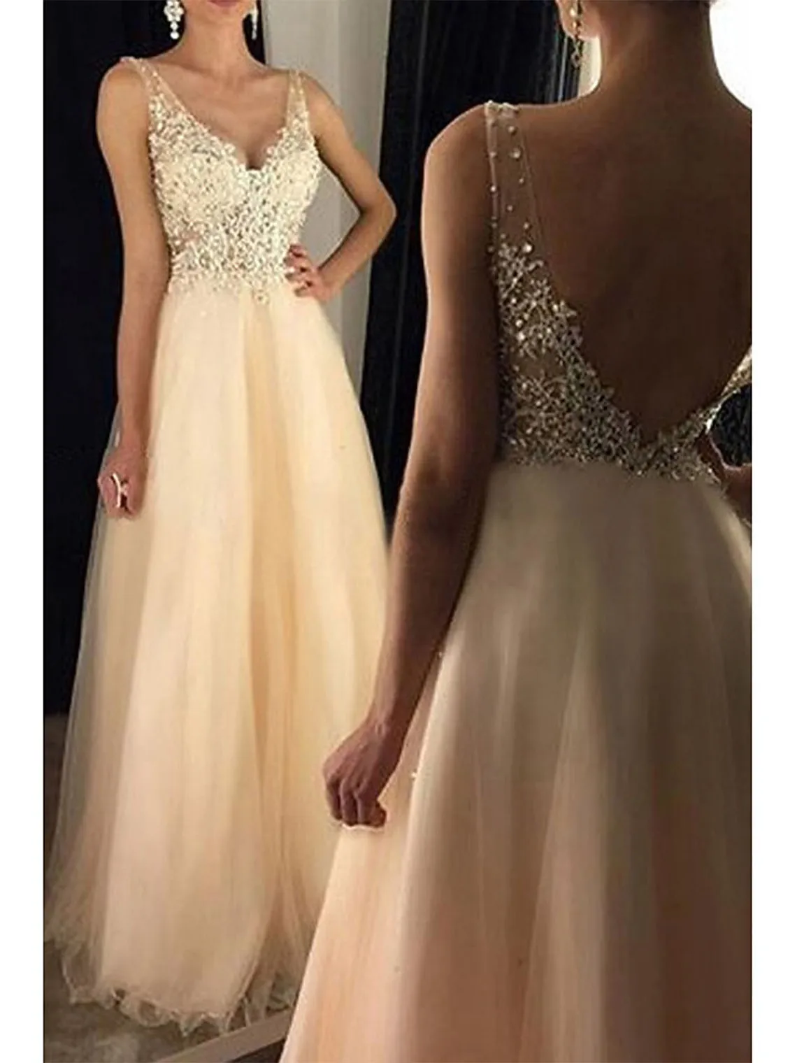 Elegant Fashions A-line Evening Dress Floor Length Sleeveless Tulle Sequins Appliques Wedding Guest Dress 2025 Free Customized