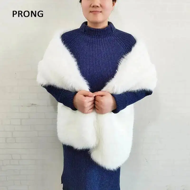 Women Faux Fur Shawls Wraps Winter Plush Wedding Cape Bridal Wraps Luxury Long Size Neck Warmer Fur Scarf Party Dress Accessory view 3