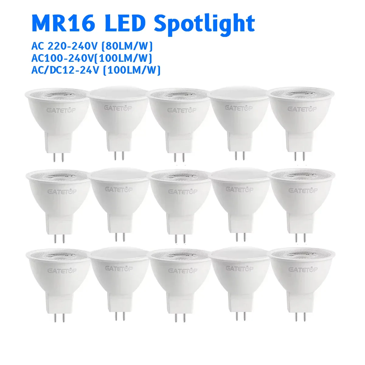 

10PCS MR16 GU5.3 LED Spotlight Bulb, AC110V/220V 12V, 50W Halogen Equivalent, Warm Cool White for Home Kitchen Gallery Lighting