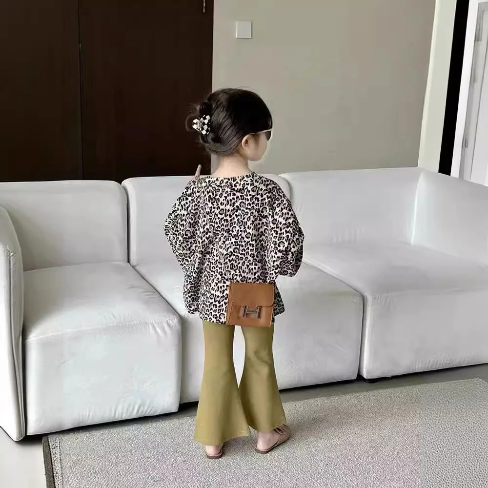 Children\'s Clothing Sets Leopard Print Long Sleeve Top + Bell Bottoms 2pcs Sets Kids Clothes Girls Clothes Setn 3 To 7 Years