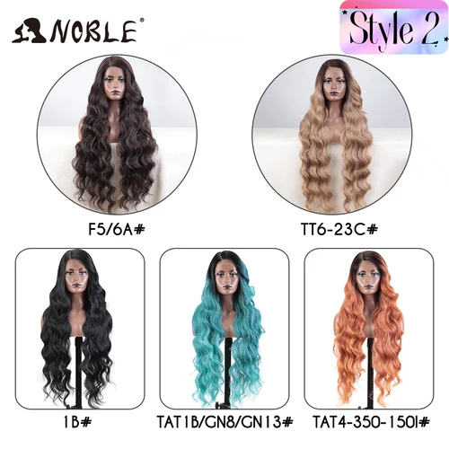 Imagen 2 del producto Peluca con malla frontal sintética Noble, peluca de encaje con parte lateral ondulada larga de 36 ""para mujer, peluca con malla frontal, peluca de Cosplay Rubio degradado