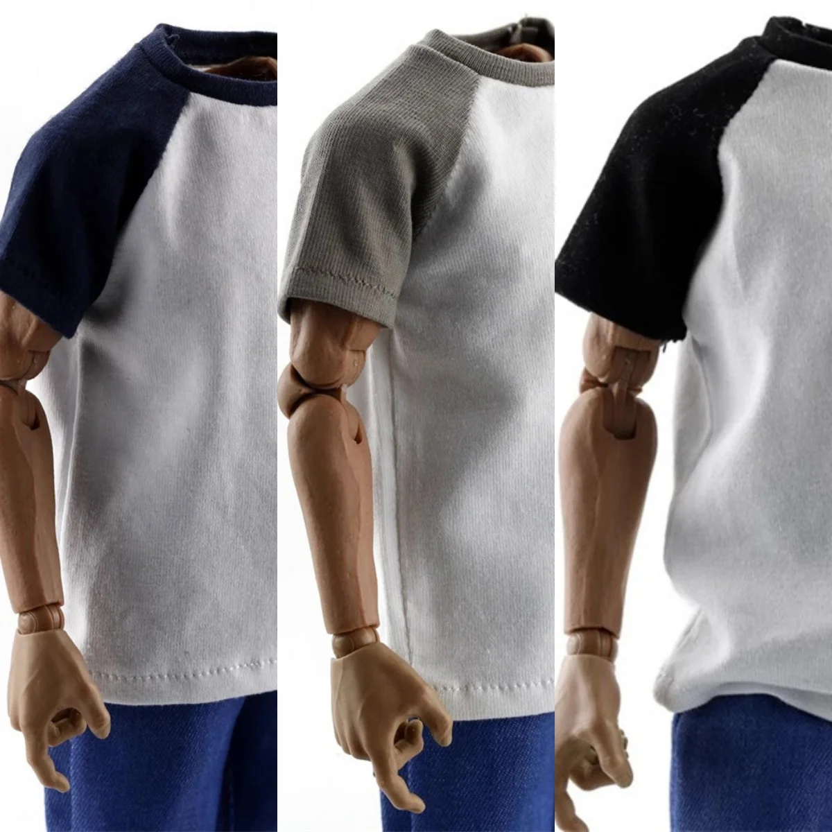 SA036 1/6 Male Spliced Sleeve Contrast Short Sleeve T-shirt Top Tracksuit Workwear Overalls Accessory Model for 12 inches Body