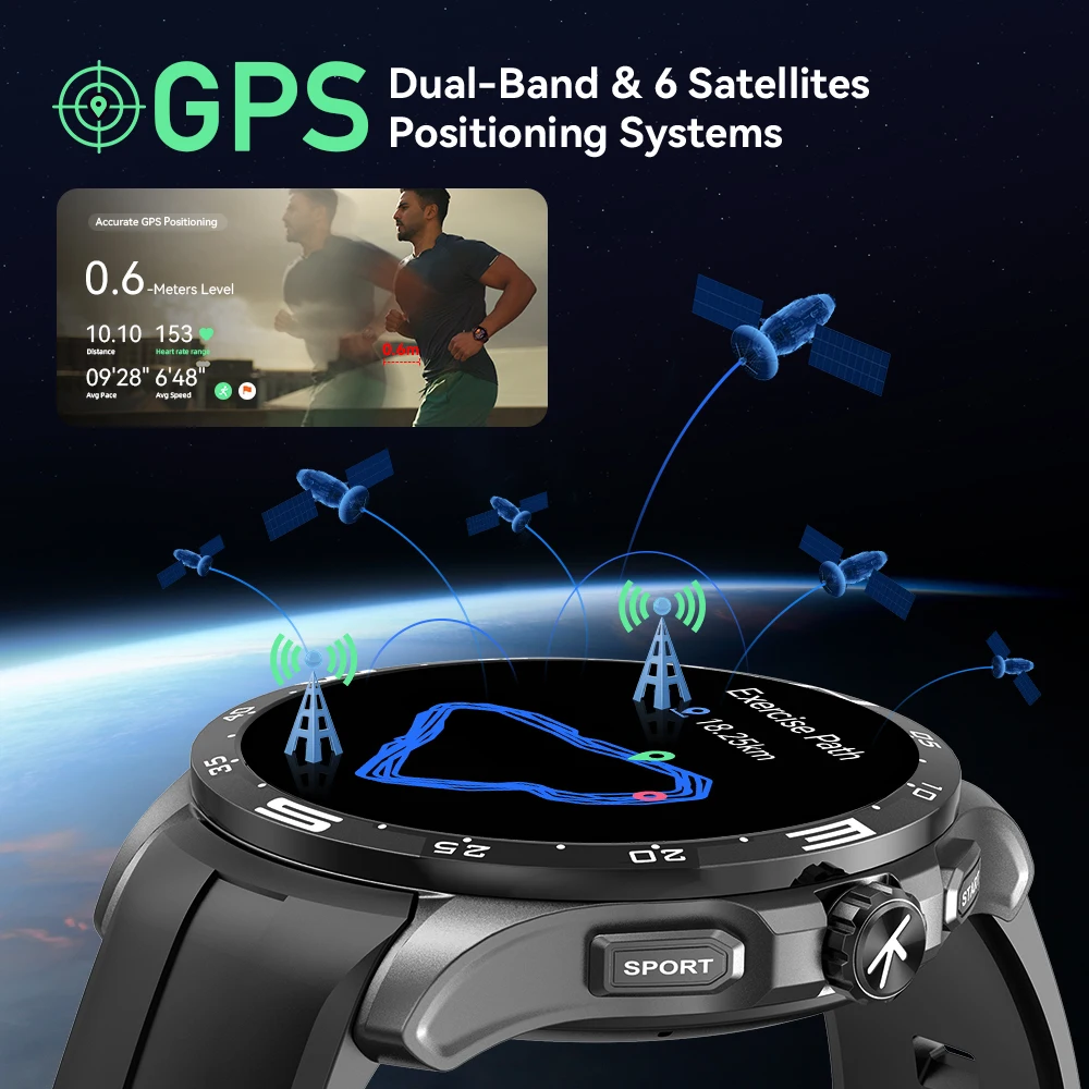 Kieslect Actor 1.6 "LTPO AMOLED ساعة ذكية GPS 5ATM مقاومة للماء تعمل باللمس جهاز تعقب للياقة البدنية مراقبة الصحة لنظام Android iOS