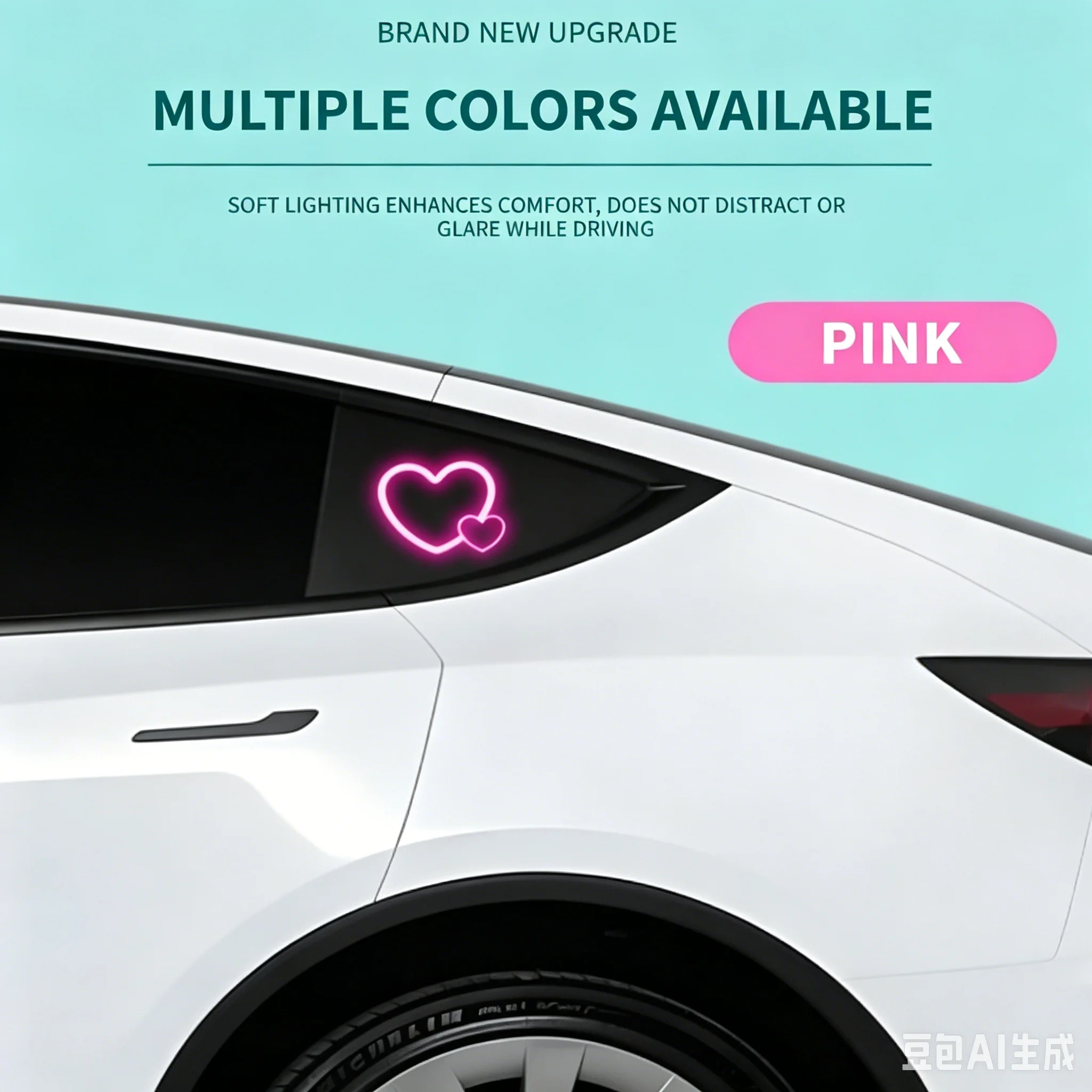 Solar Powered Car Neon Light Wireless Cute Heart Shaped Led Ambient Light Suction Cup USB Rechargeable Atmosphere Breathing Lamp image 5