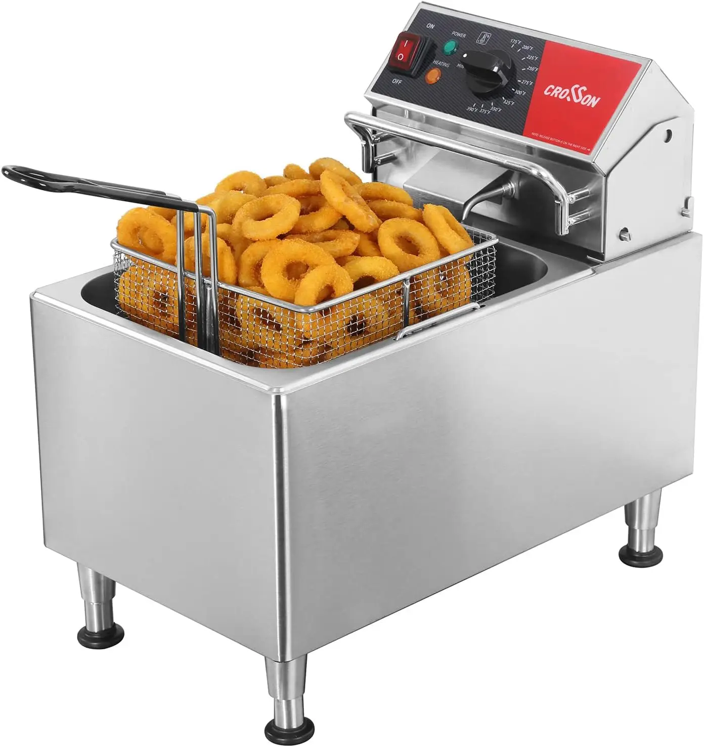 ^ETL Listed 15Lbs Electric Deep Fryer with No-Assembling-Needed Solid Basket,Lid and Height Adjustable Legs for Restaurant