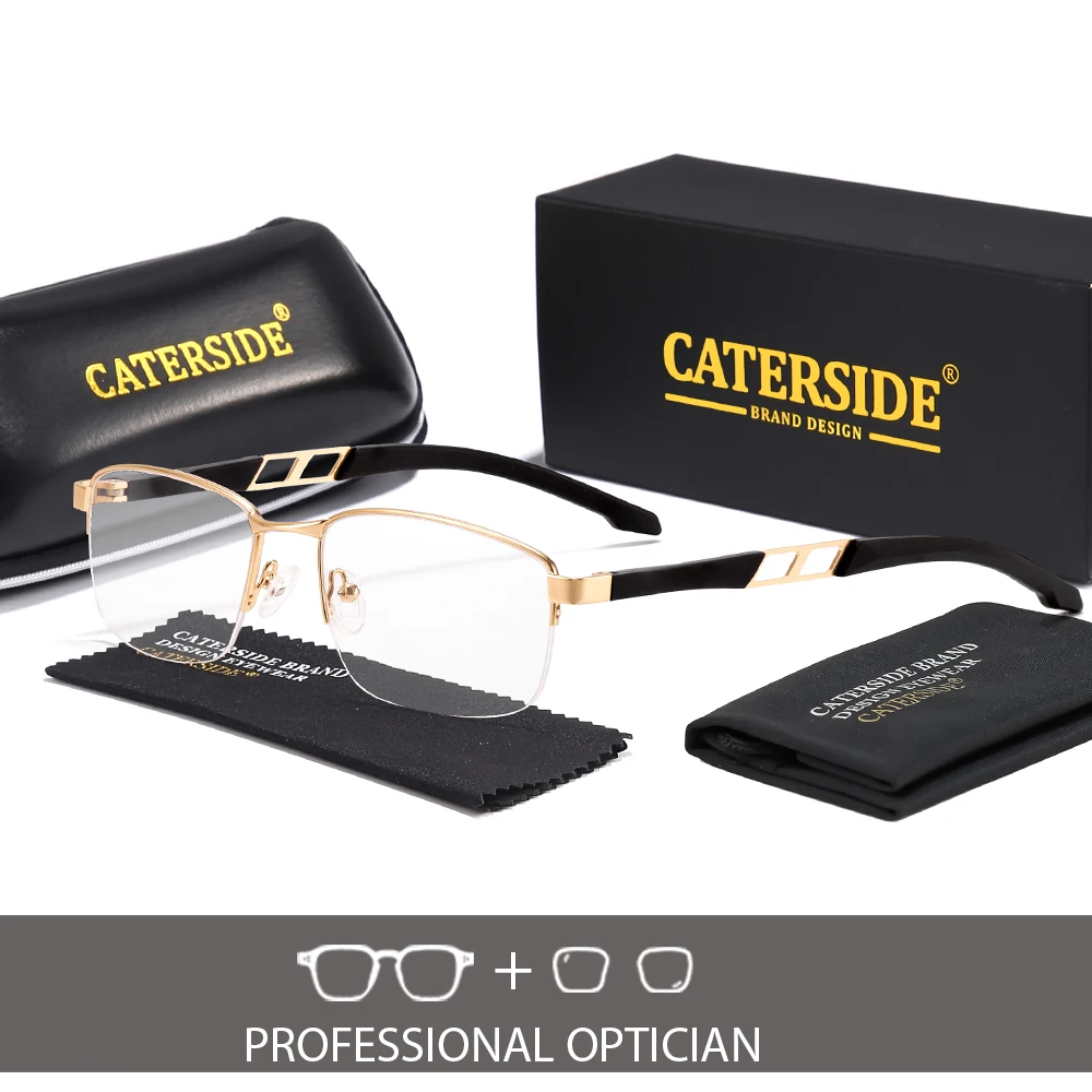 

CATERSIDE Classic Half Frame Optical Glasses Men Business Metal Frame Customized Prescription Glasses Women Daily Glasses