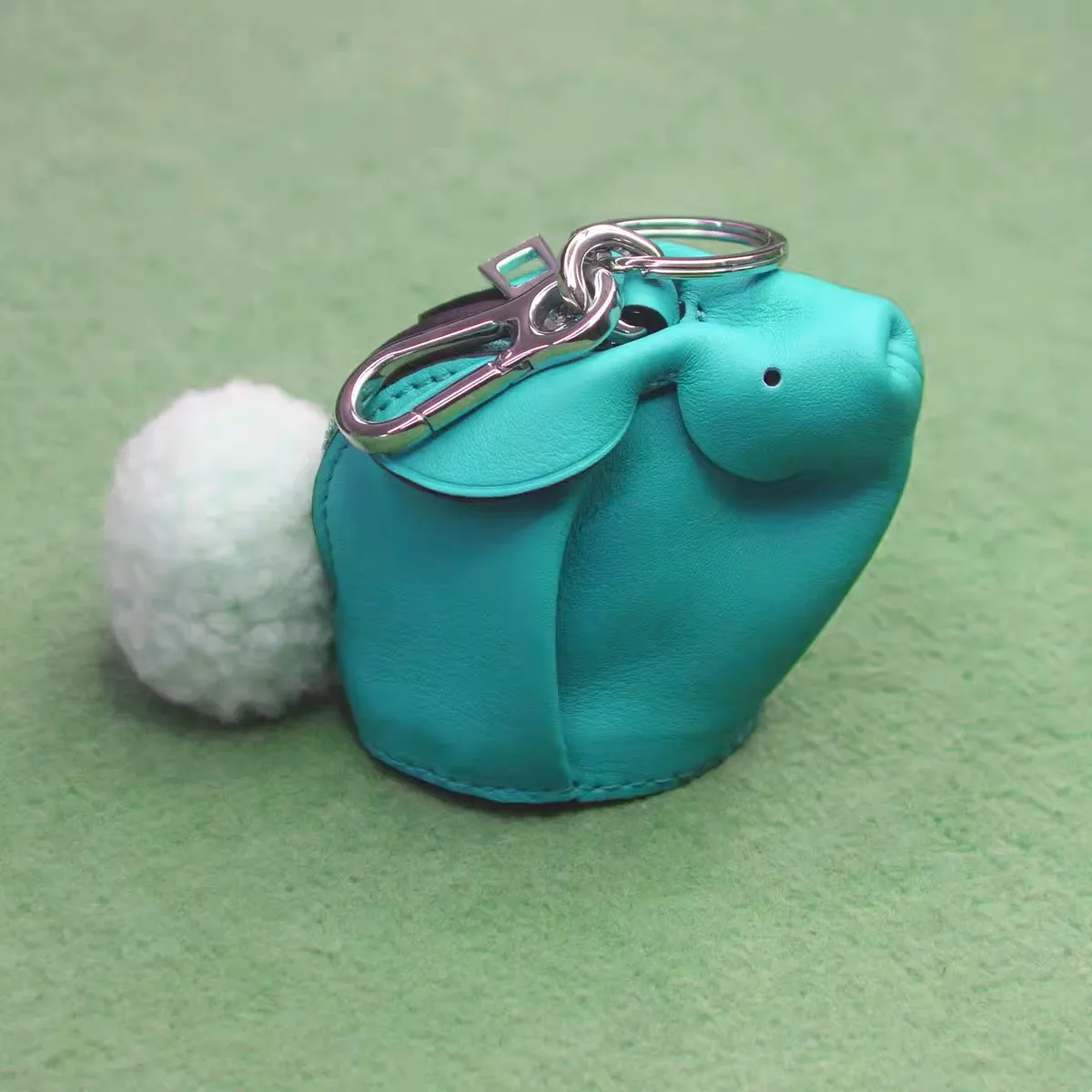 Blue Bunny Coin Purse Cowhide Rabbit Charm Genuine Leather Customize Animal Cute Girl\'s Mini Shaped Bag Wallet Pom Keychain