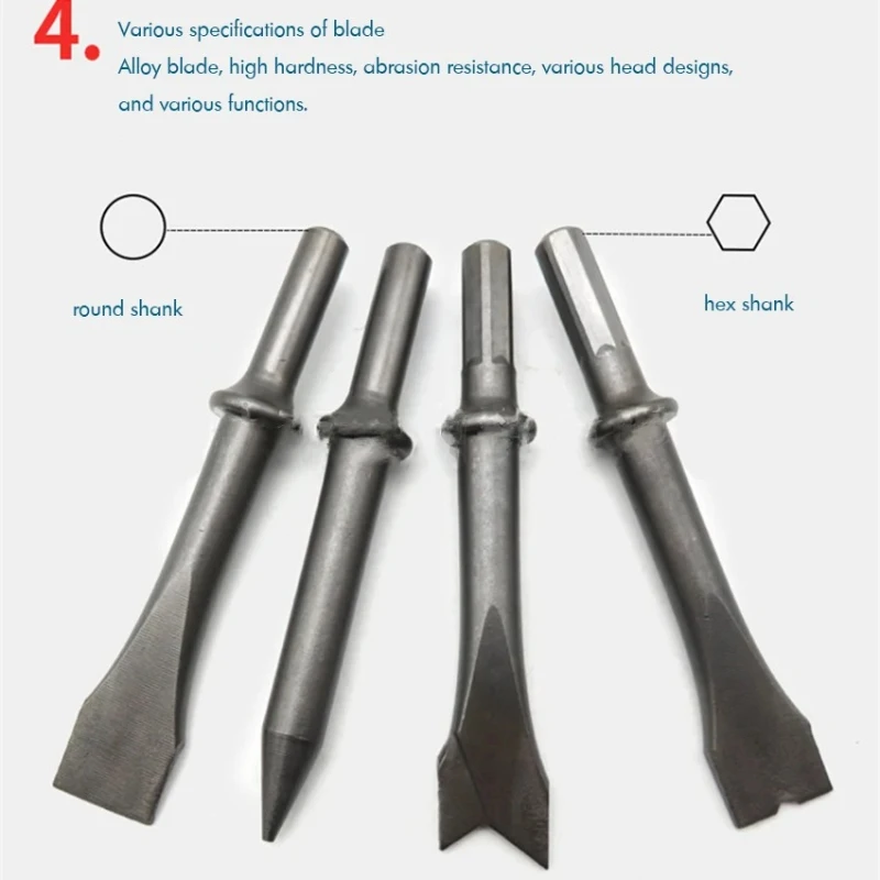 Pneumatic chisel, shovel hammer, drilling rig, heavy-duty pneumatic hammer with circular and hexagonal chisels, 1/4 inch