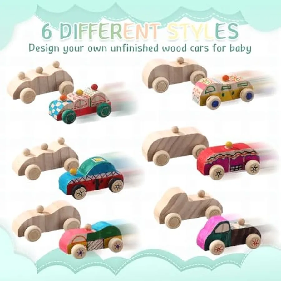 WinnerWhy 45 stuks houten doe-het-zelf autospeelgoed inclusief 32 onvoltooide houten autoblokken 12 markers en babyshowerspelbord voor babyshower