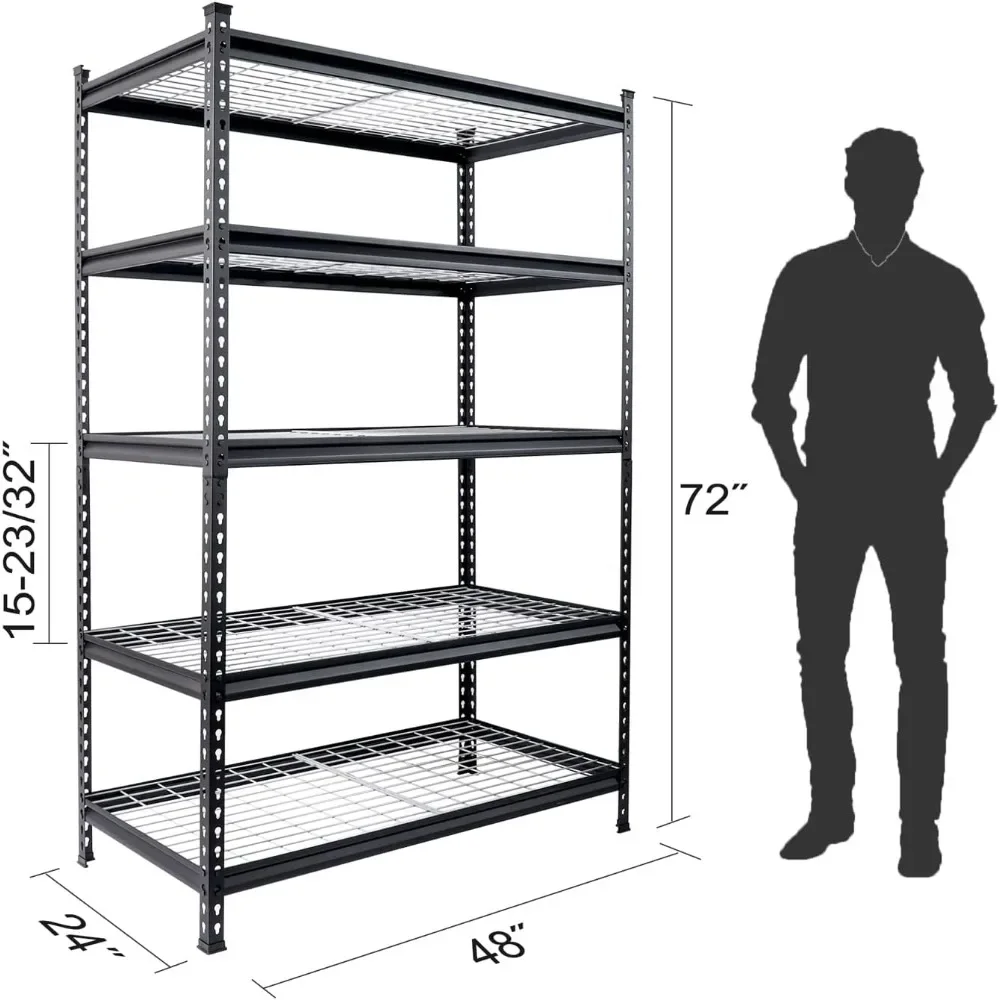 5-Tier Metal Shelving Unit, Heavy Duty Adjustable Storage Rack, 4000 lbs Load Capacity, for Basement, Warehouse, Workshop